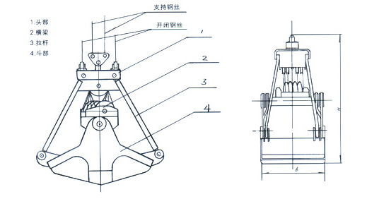 1立方行吊四繩抓斗設(shè)計圖紙